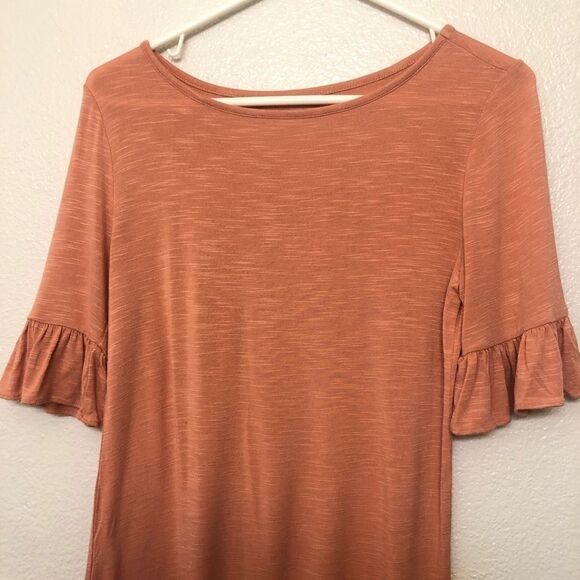 Ann Taylor LOFT coral crew neck ruffle short sleeve top blouse T shirt XS - Picture 3 of 8